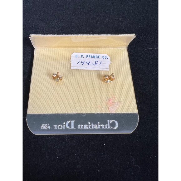 Christian Dior Vintage Gold-Tone Square Stud Earrings With Rhinestones On Origin - Picture 3 of 3